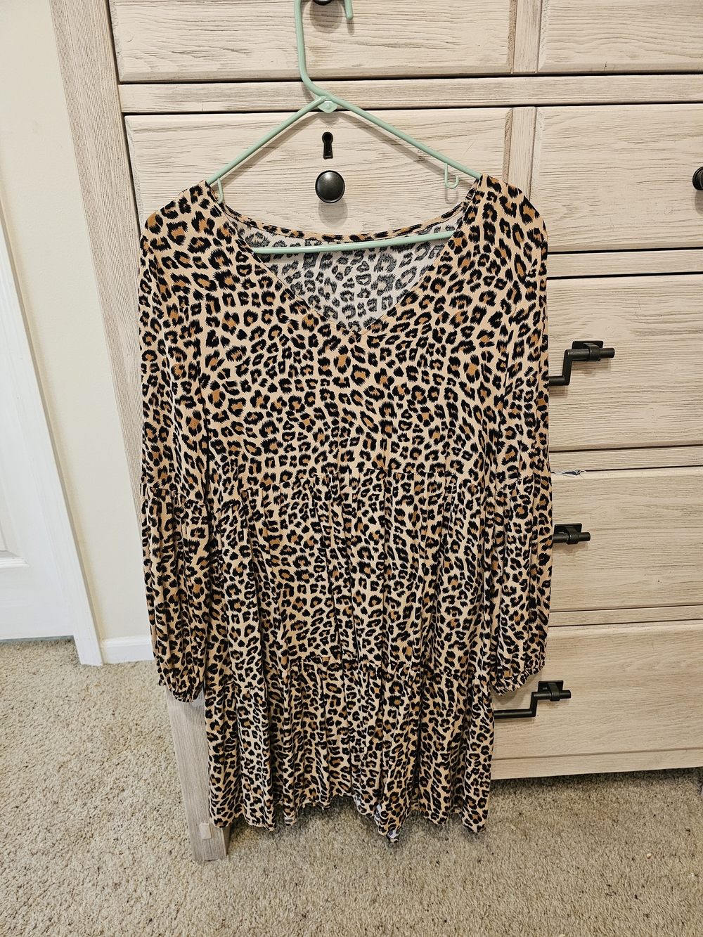 Leopard Print V-Neck Women’s Dress - Tan/Black